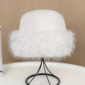 Gorro de punto de piel sintética para mujer, cálido y esponjoso, con borde de piel de zorro, estilo domo, para esquí, informal, para otoño e invierno, para exteriores, gorros cálidos, personalizable - Product Image 2