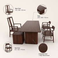 Ensemble de table à thé avec chaises latérales et chaise à dossier haut en placage de noyer, style moderne minimaliste