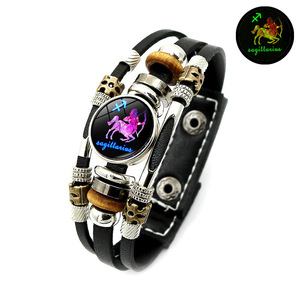 Pulsera del horóscopo de cuero PU con signo del zodiaco que brilla en la oscuridad, Aries, Tauro, Géminis, Leo, Virgo, Libra, Escorpio, Sagitario - Product Image 2