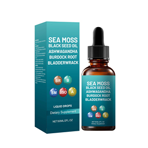 60ml Sea Moss Private Label <b>Vitamin</b> Black Seed Oil Ashwagandha Oral <b>Liquid</b> Drops Herbal Supplement for Skin Immune Support - Product Image 1