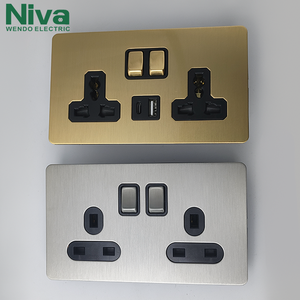 NV2 Métal Série Panneau de luxe en acier inoxydable Interrupteurs muraux Double prise UK Type 146 pour hôtel ou usage domestique - Product Image 4