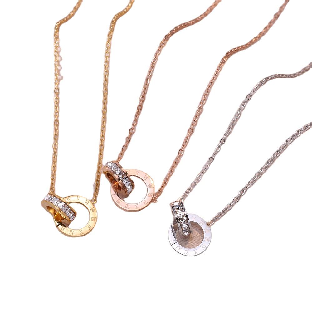 Elegant Letter Plate Necklace Double Ring Gold Jewelry