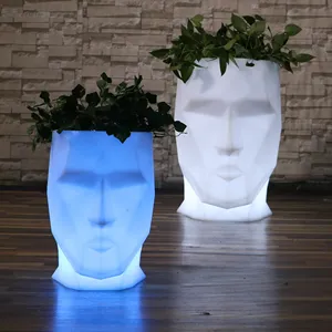 Bahçe özelleştirilebilir insan yüz vazo LED parlayan sanat insan yüz plastik vazo ile yapay çiçek veranda ve bahçe için