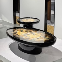 Ensemble de tables basses et d'appoint en bois plaqué peint à la main avec résine brillante, noir, circulaire, moderne, pour salon, mobilier de maison, salle d'exposition