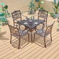 Fauteuil de jardin élégant en aluminium moulé avec décor en volutes, résistant aux intempéries, pour terrasse et repas en plein air