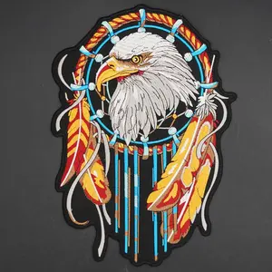 E-0046 Custom Large Indian Eagle Iron on Embroidery Patches Gift Sets 3D Motorcycle Biker Puff Embroidery Patch