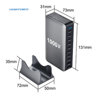 1000W Multiport 10 Port USB GaN HUB QC3.0 Station de charge de bureau 140W 100W PD USB-C Adaptateur de chargeur rapide pour tablette portable