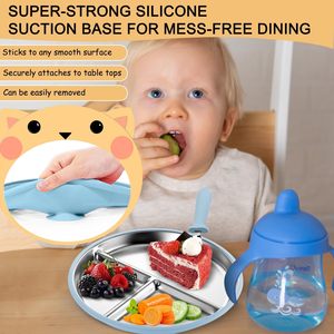 Plato de Acero Inoxidable para Bebé con Succión, Antideslizante, No Tóxico, con Compartimentos y Mangas de Silicona Extraíbles para Niños - Product Image 2