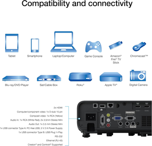 Pro EX11000 3-Chip 3LCD Full HD 1080p Wireless Laser Projector, 4,600 Lumens ColorWhite Brightness, Miracast, 2 Ports, <b>USB</b> - Product Image 2