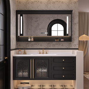 Cabinet with Seamless Integrated Sink High Quality Luxury Design Modern Water Resistant Villa Bathroom <b>Vanity</b> <b>LED</b> <b>Mirror</b> - Product Image 3
