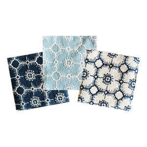 Sous-verres carrés en coton et lin faits à la main, 4 pièces, abricot, bleu clair, bleu marine, fleurs, tapis isolants thermiques pour tasses à thé - Product Image 4