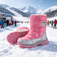 Bottes de neige mi-mollet pour enfants, résistantes au froid, respirantes, imperméables, anti-neige, en tissu extensible, semelle extérieure en caoutchouc résistante à l'usure