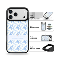 Coque de téléphone AG Feeling Black Edge avec motif floral bleu clair doré pour iPhone 17, 17 Pro Max, 16 Pro, 15 – Coque magnétique