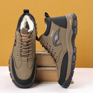 Bottes de neige d'hiver pour hommes, gris kaki, semelle épaisse, à lacets, hautes, doublées de polaire, chaussures chaudes pour l'extérieur - Product Image 2