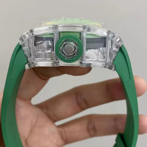 High-quality RM004 mechanical <b>watch</b> with transparent crystal <b>case</b>, chronograph function and tonneau design - Product Image 4