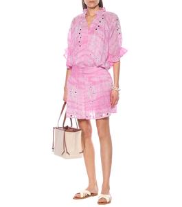 Hyper féminin bohème Mini robe pour femmes coton chemise robe brodé miroir à volants naturel jolie dame rose cravate teinture - Product Image 3