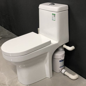 <span class=keywords><strong>WC</strong></span> monobloc moderne à poser au sol, sans limite <span class=keywords><strong>de</strong></span> pression d'eau, <span class=keywords><strong>avec</strong></span> cuvette allongée et <span class=keywords><strong>pompe</strong></span> <span class=keywords><strong>de</strong></span> <span class=keywords><strong>relevage</strong></span> des eaux usées - Product Image 4