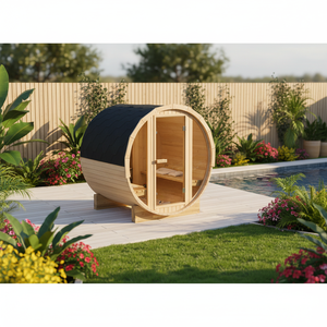 Prix de gros, sauna en baril extérieur personnalisé pour 2 à 6 personnes, sauna en baril en bois de cèdre rouge avec poêle Harvia - Product Image 1