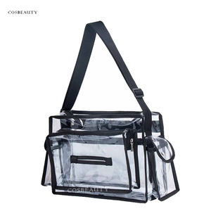 Ensemble de maquilleurs en PVC noir moyen sac sac de rangement cosmétique transparent voyage maquillage Kits organisateur <span class=keywords><strong>MUA</strong></span> sac avec amovible - Product Image 1