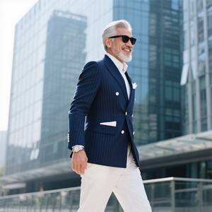 JXKRSZF Custom Slim Fit Black with <strong>White</strong> Stripes <strong>Mens</strong> Regular Size <strong>Men</strong> Regular Suit <strong>Jacket</strong> - Product Image 4