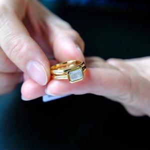 Custom 14K Solid Gold Fine Jewelry 1CT Lab Grown Diamond Double <b>Rings</b> Bezel Setting Style <b>for</b> Women <b>Men</b> - Product Image 4