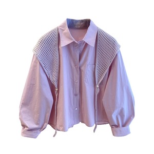 Nuova Collezione Primavera 2026: Set 2 Pezzi con Camicia in Cotone Plus Size e Sciarpa all'Uncinetto, Elegante <span class=keywords><strong>Blusa</strong></span> Rosa Stile Francese Chic - Product Image 5