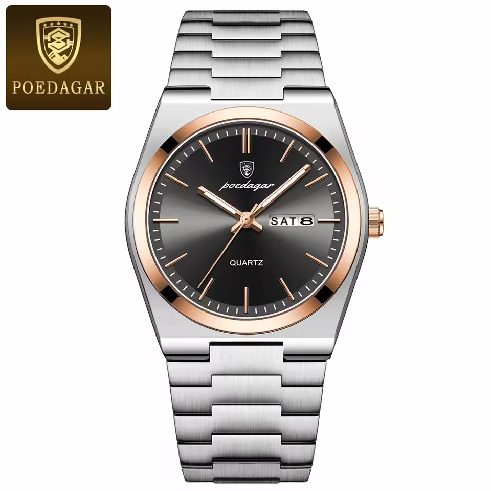 3 rose gold black stainless strap