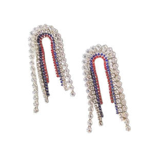 大きな独立记念日女性マルチカラー長いタッセルイヤリングレッドホワイトブルーラインストーン旗イヤリング - Product Image 2