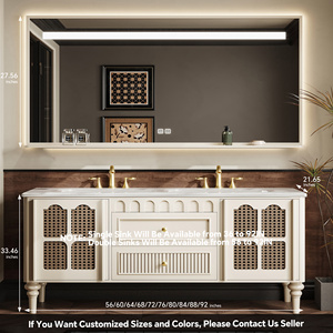 Meuble-lavabo de salle de bain avec lavabo simple ou <span class=keywords><strong>double</strong></span>, meuble-lavabo en bois massif sculpté exquis avec miroir intelligent, armoire de salle de bain - Product Image 5
