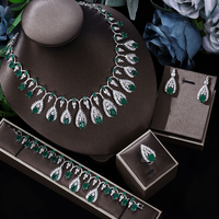 Ensemble de bijoux de mariage pour femmes de haute qualité, 4 pièces, couleur rouge, zircone, collier et boucles d'oreilles en forme de goutte d'eau