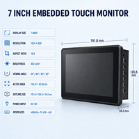 Monitor Táctil Integrado de 7 Pulgadas, 1024x600, 800 Nits, Pantalla HMI Industrial con Entrada HDMI y Táctil USB para Paneles de Control