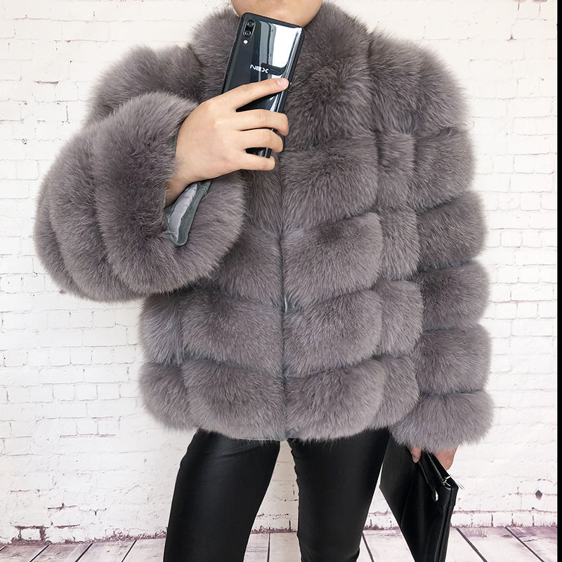 New Fashion Winter Warm Stand Collar Removable Sleeves Fur  Women Real Fox  Coat