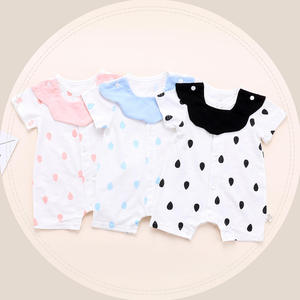 Vêtements pour bébés nouveau-nés sur mesure, vente en gros, style européen, combinaison en tricot pour bébé fille, col rond, à pois, polyester/coton, manches courtes - Product Image 1