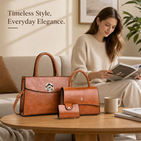 Ensemble de sacs à main polyvalents 3 pièces en cuir PU avec logo personnalisé 2026 pour femme, forme selle, bouton et fermeture éclair, pour usage quotidien, porté épaule ou croisé