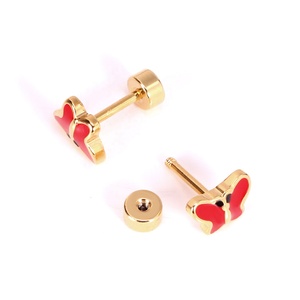 <span class=keywords><strong>Orecchini</strong></span> a Perno con Farfalle Colorate in Acciaio Inossidabile Placcato Oro 18K, Set di <span class=keywords><strong>Orecchini</strong></span> per Bambine, Gioielli con Animali Carini per Ragazze - Product Image 2
