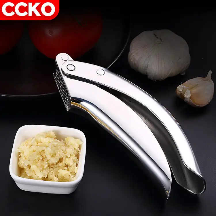 CCKO new arrival high quality home kitchen metal manual garlic presser garlic crusher stainless steel garlic press