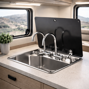 Évier <span class=keywords><strong>de</strong></span> cuisine encastré en acier inoxydable pour <span class=keywords><strong>camping</strong></span>-<span class=keywords><strong>car</strong></span> avec couvercle - Ensemble d'évier compact pour <span class=keywords><strong>camping</strong></span>-<span class=keywords><strong>car</strong></span> avec deux robinets - Product Image 1