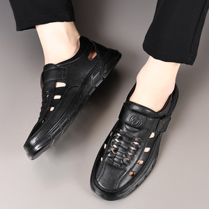 Sandalias Planas de Cuero Genuino para Hombre, Transpirables, con Punta Cerrada, Suela de EVA, Zapatos Casuales de Verano - Product Image 3