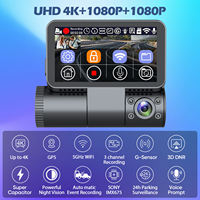Caméra de tableau de bord 4K à 3 canaux avec écran tactile IPS de 3,0 pouces, ADAS, 3 objectifs (avant, arrière et intérieur), Wi-Fi, GPS, Sony
