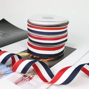 Custom 3cm red white blue navy stripe ribbon roll for garments