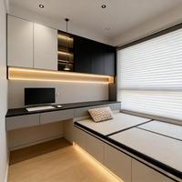 Lit Tatami en Bois Inclinable avec Rangement Intégré pour Chambre Familiale d'Hôtel Appartement, Personnalisable, Grand Format, avec Armoire