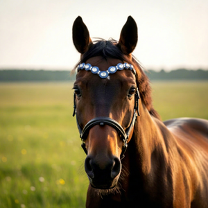 Diadema de Cuero Negra Personalizada para Caballo con Cristales Azules y Transparentes, Diadema Inglesa para Brida, Accesorios Ecuestres - Product Image 1