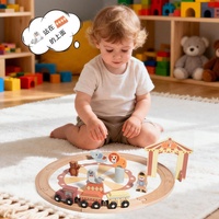 Ensemble de train de cirque en bois écologique avec figurines d'animaux et maître de cérémonie pour enfants - Jouet éducatif Montessori pour les tout-petits de 3 ans et plus