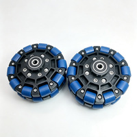Roue omnidirectionnelle 2LH-125 de 125 mm à double couche de roulement à billes, rouleau en caoutchouc bleu pour robot AGV