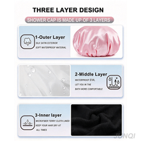 Bonnet de Douche Réutilisable Imperméable en Tissu Éponge avec Logo Personnalisé, Triple Couche Ajustable, Grand Bonnet de Nuit pour Femmes aux Cheveux Longs et Épais