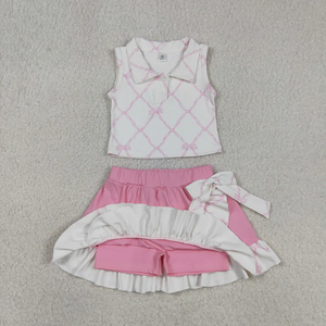 Nouvel Arrivage Ensemble de Vêtements de Sport d'Été pour Enfants et Bébés Filles, Hauts à Nœuds, Jupe-Short Rose à Volants, Tenue de Yoga et de Sport - Product Image 6