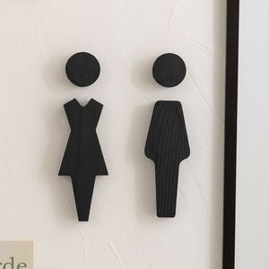 Panneaux de toilettes et de sanitaires en bois faits à la main pour hommes et femmes, modernes et simples, écologiques, décoration de maison pour porte de salle de bain WC - Product Image 1
