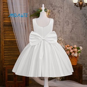 Robe de fête en satin blanc pour filles Meiqiai, 8-12 ans, col carré avec bordure en perles pour occasions spéciales - Product Image 3