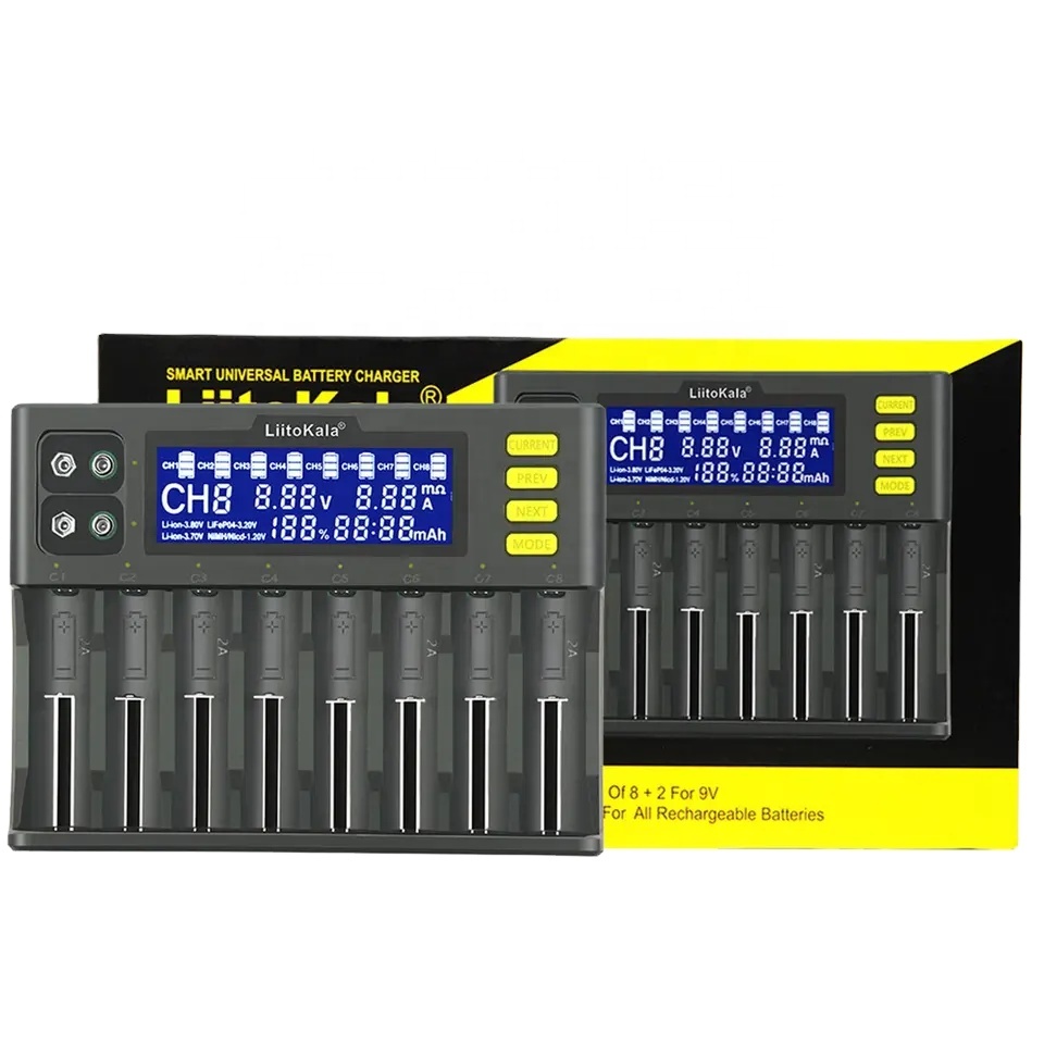 LiitoKala Lii-S8 8 Slots LCD 18650 Battery Charger for Li-ion LiFePO4 Ni-MH Ni-Cd 9V 21700 20700 26650 18650 AA AAA