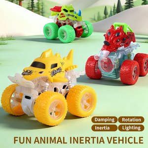 Juguete de Plástico para Niños en Oferta, Estilo Tiburón, Carro de Toros, Estilo Dibujos Animados, Coche de Fricción de Doble Inercia con Luces - Product Image 1